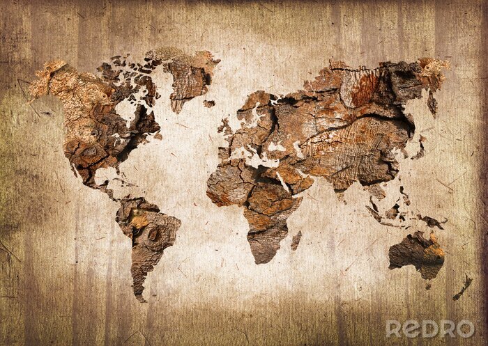 Bild Weltkarte mit Holzstruktur