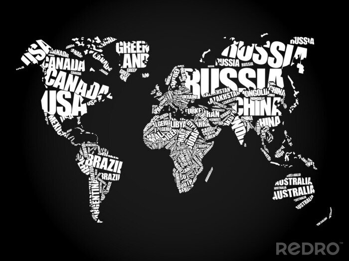 Bild Weltkarte schwarz-weiß typografisch