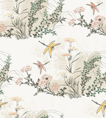 Wiese mit Blumen und Libellen