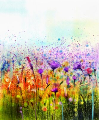 Bild Wilde Blumen auf der Wiese mit Aquarellfarben gemalt