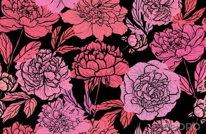 Bild Wilde rosa Blumen auf schwarzem Hintergrund