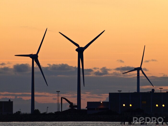 Bild Windräder-Silhouetten beim Sonnenuntergang