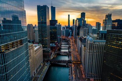 Wolkenkratzer Sonnenuntergang in Chicago