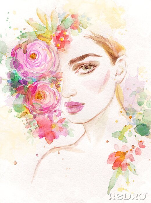Bild woman with flowers. beauty background. fashion illustration. watercolor painting