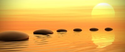 Zen-Weg der Steine ​​auf Sonnenuntergang im Breitbildformat