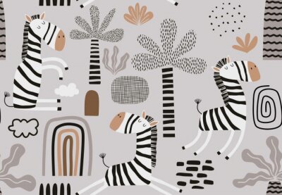 Zebras inmitten von Palmen im skandinavischen Stil