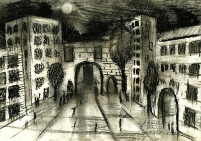 Zeichnung der Stadt in der Nacht