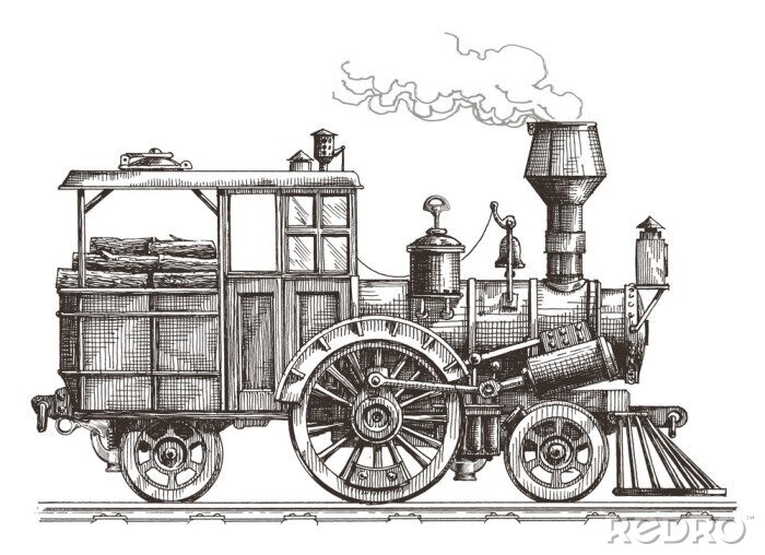 Bild Zeichnung einer Dampfmaschine
