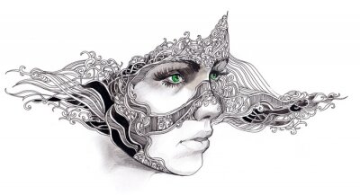 Bild Zeichnung einer Frau mit der abstrakten Maske