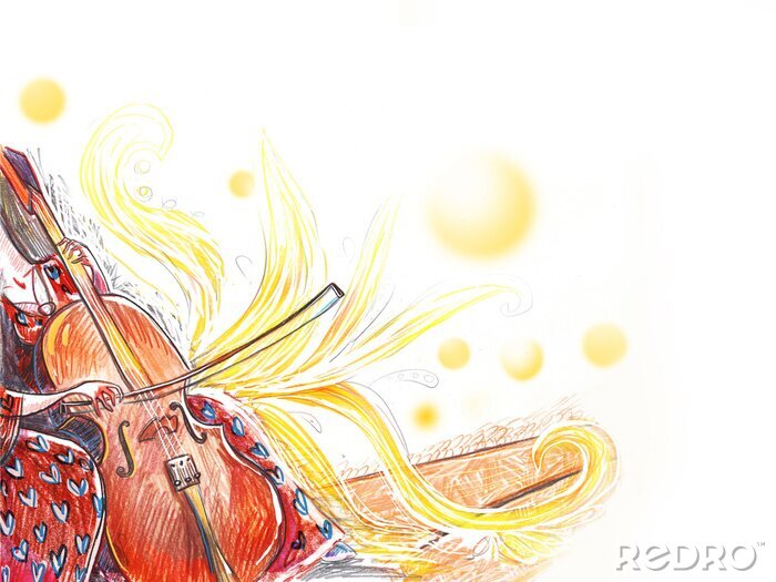 Bild Zeichnung mit einem Mädchen, das ein Instrument spielt