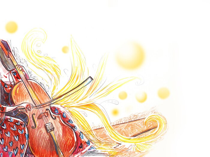 Bild Zeichnung mit einem Mädchen, das ein Instrument spielt