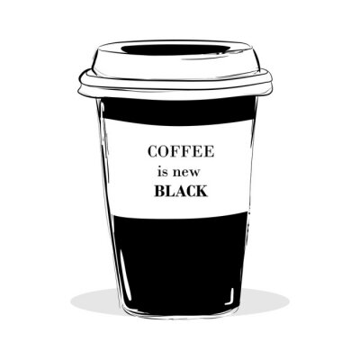 Zitat Beschriftung auf Kaffee schwarze Tasse. Kaffee ist neu schwarz Kalligraphie Stil Kaffee Zitat. Coffee Shop Promotion Motivation. Graphische Design-Typografie. Hand gezeichnet Mode Illustration
