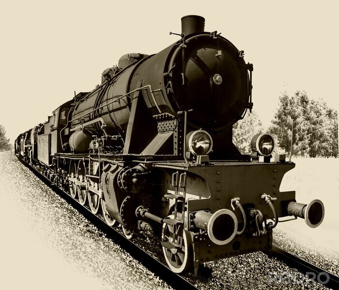 Bild Zug und Lokomotive schwarz-weiß