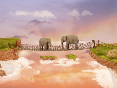 Zwei Elefanten auf der Brücke Surrealismus