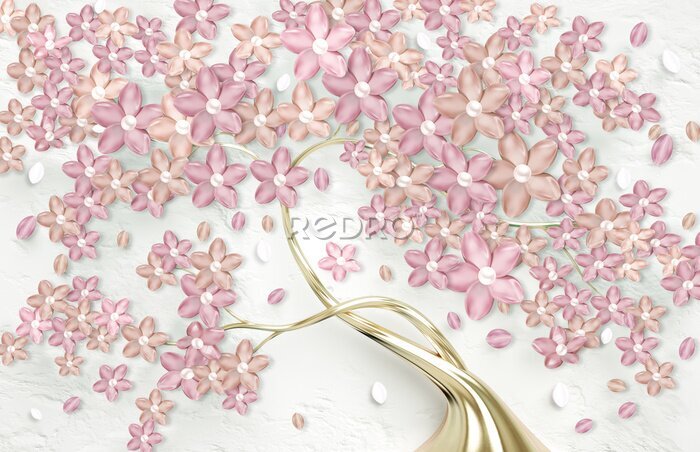 Fototapete 3D abstrakter rosafarbener Baum