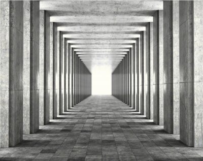 3d grauer Korridor mit Säulen