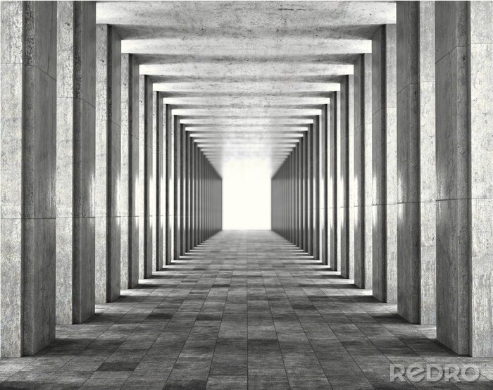 Fototapete 3d grauer Korridor mit Säulen