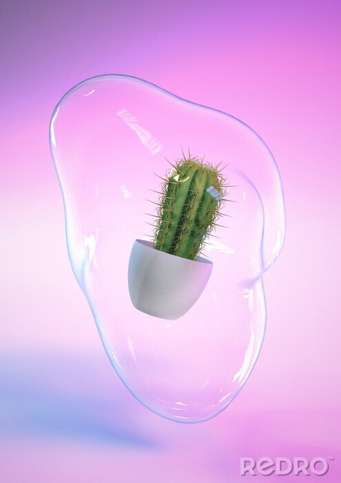 Fototapete 3d Kaktus in einer Wasserblase