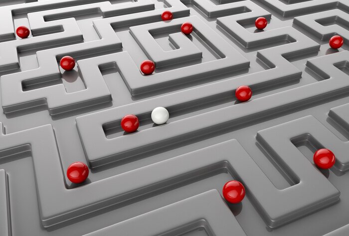 Fototapete 3D Kugeln im grauen Labyrinth