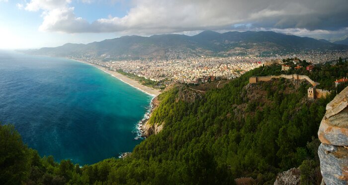 Fototapete 3D Landschaft mit Blick auf Stadt