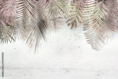 Fototapete 3D-Palmblätter hängen von oben auf einem Betonhintergrund