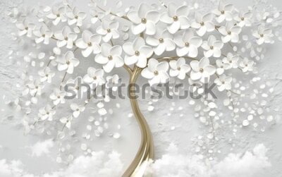 Fototapete 3d picture sakura tree with white flowers Wallpaper Background 