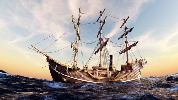 Fototapete 3d Schiff ohne Segel und Meer