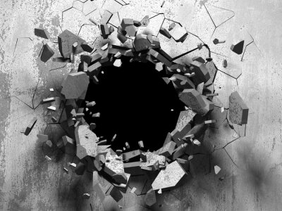 Fototapete 3D Schwarzes Loch in einer Betonwand