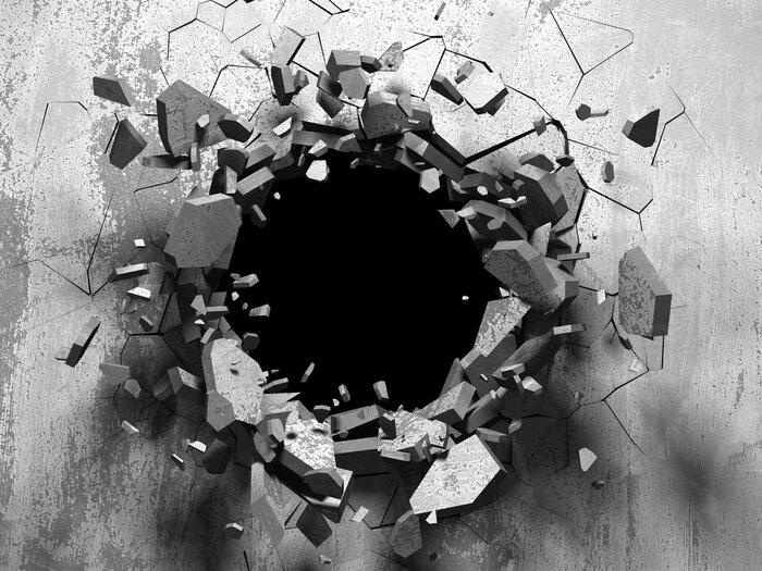 Fototapete 3D Schwarzes Loch in einer Betonwand