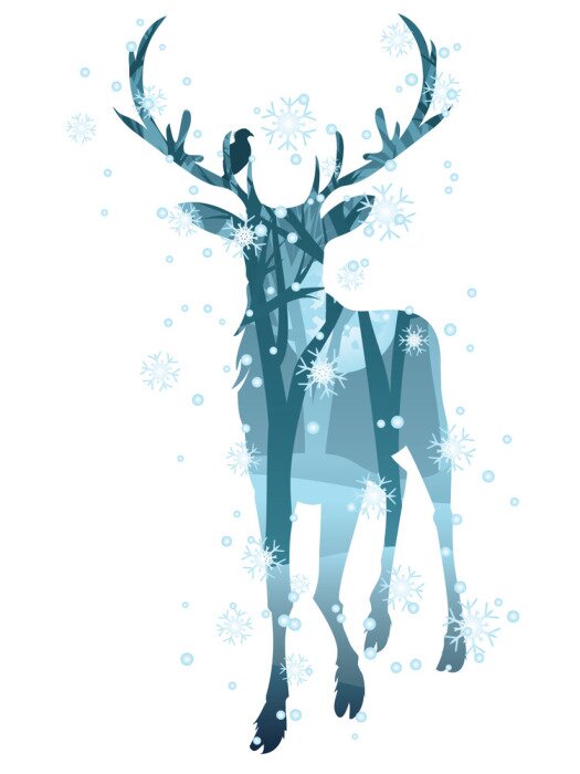 Fototapete 3D skandinavischer Stil mit Winterhirsch