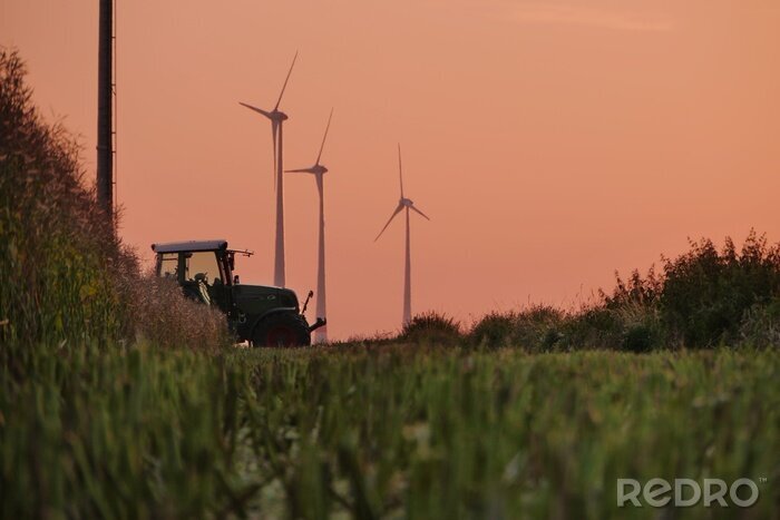 Fototapete 3d-Traktor mit Windrädern