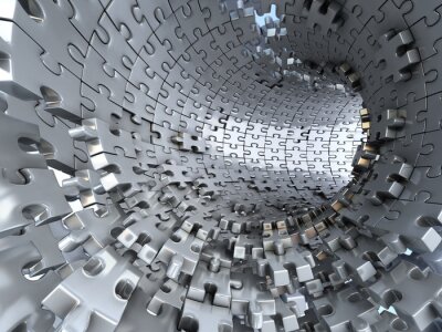 Fototapete 3D Tunnel aus Metall-Puzzles