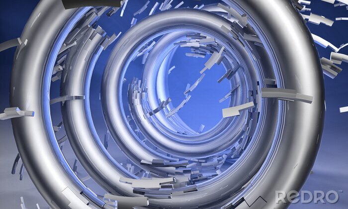 Fototapete 3D-Tunnel aus Metallreifen