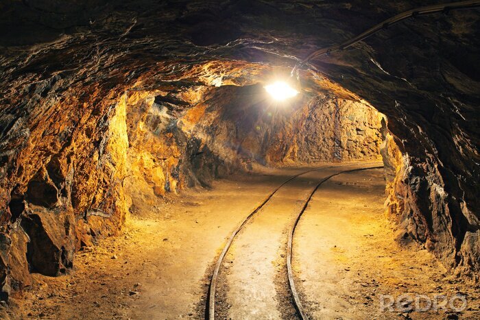 Fototapete 3D Tunnel im alten Bergwerk