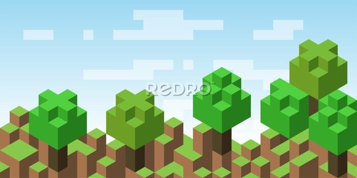 Fototapete 3d voxel landscape illustration. Abstract background