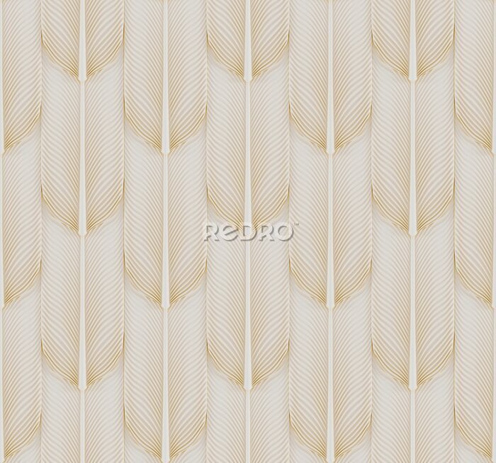 Fototapete 3D Wallpaper simulating 3D panels tropical leaves of copper metal on white background. High quality seamless texture.