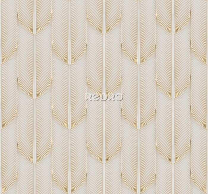 Fototapete 3D Wallpaper simulating 3D panels tropical leaves of copper metal on white background. High quality seamless texture.