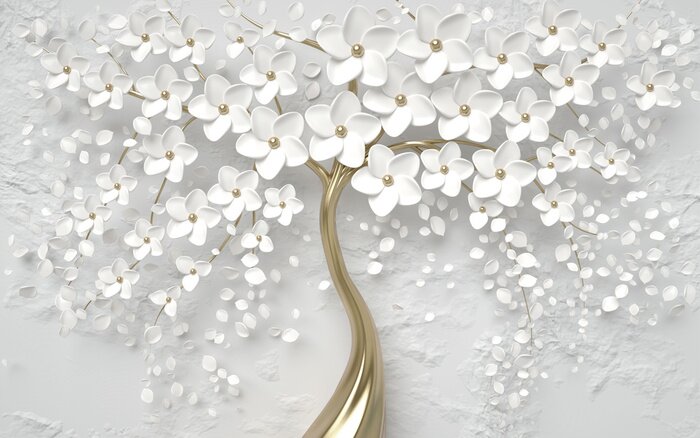 Fototapete 3d wallpaper tree silver flower