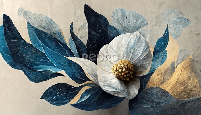 Fototapete A flower with many leaves is depicted on the canvas.