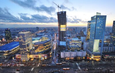 Fototapete Abendliches Panorama von Warschau