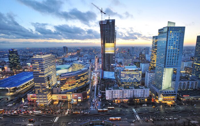 Fototapete Abendliches Panorama von Warschau