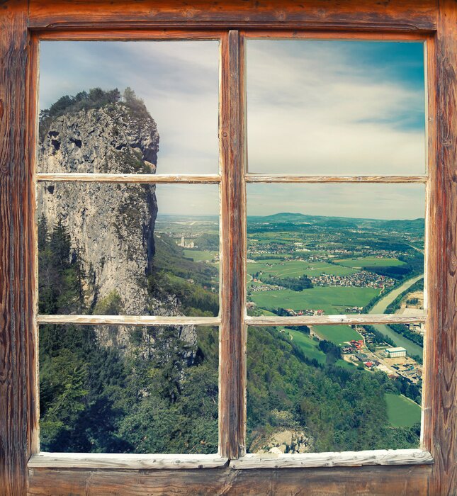 Fototapete Abstehender felsen in bergen