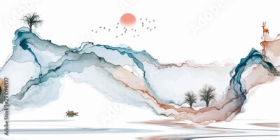 Fototapete Abstract background ink line decoration painting landscape artistic conception