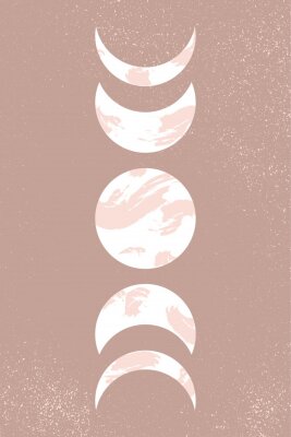 Abstract contemporary aesthetic background with Moon phases. Pastel beige colors. Boho neutral wall decor. Mid century modern minimalist art print. Organic natural shapes. Magic concept.