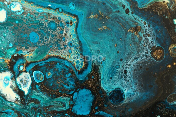 Fototapete Abstract marbleized effect background. Blue creative colors. Beautiful paint with the addition of gold