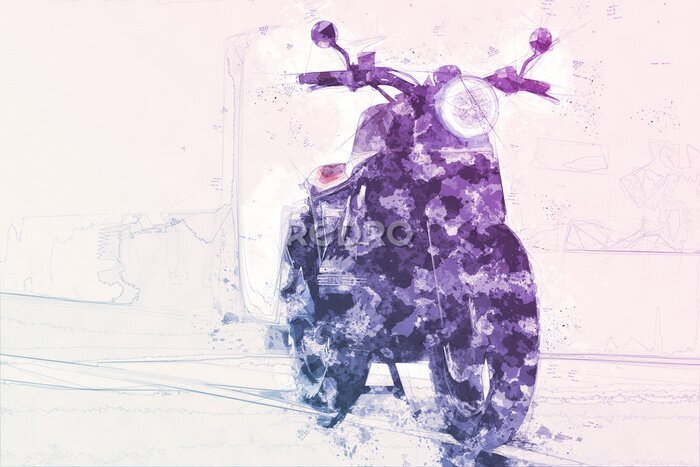 Fototapete Abstract painted motocycle with texture, blue and purple colors