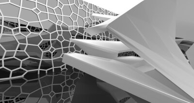 Fototapete Abstract white and black interior multilevel public space with window. 3D illustration and rendering.
