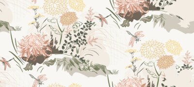 Abstrakte Chrysanthemen und Libellen