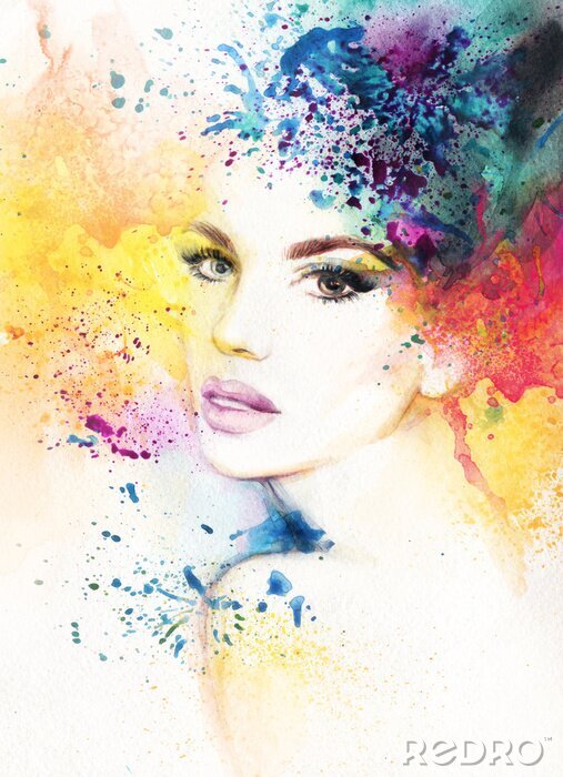 Fototapete Abstrakte Frau Porträt. Aquarellabbildung