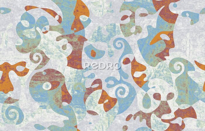 Fototapete Abstrakte Gesichter im Bauhaus-Stil künstlerische Grafik